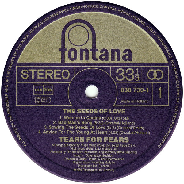 Tears For Fears : The Seeds Of Love (LP, Album)