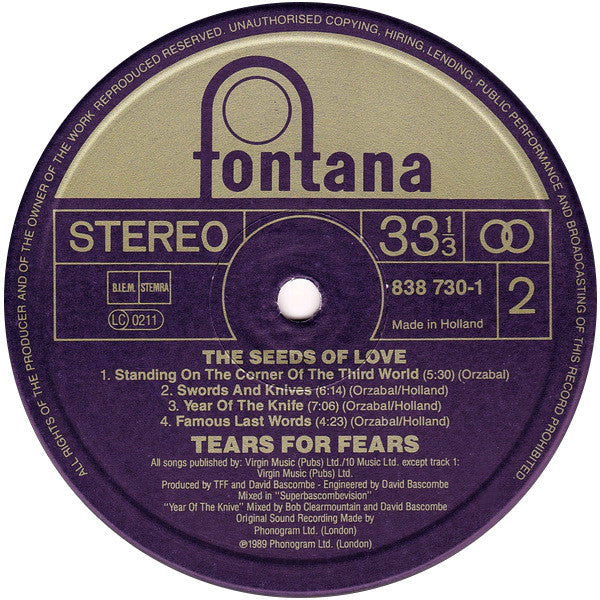 Tears For Fears : The Seeds Of Love (LP, Album)