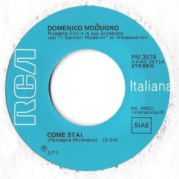 Domenico Modugno : Come Stai / Questa È La Facciata B (7")