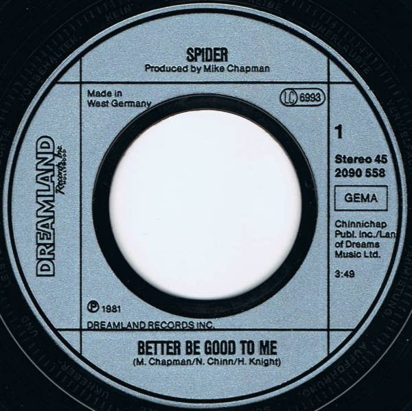 Spider (12) : Better Be Good To Me (7", Single)
