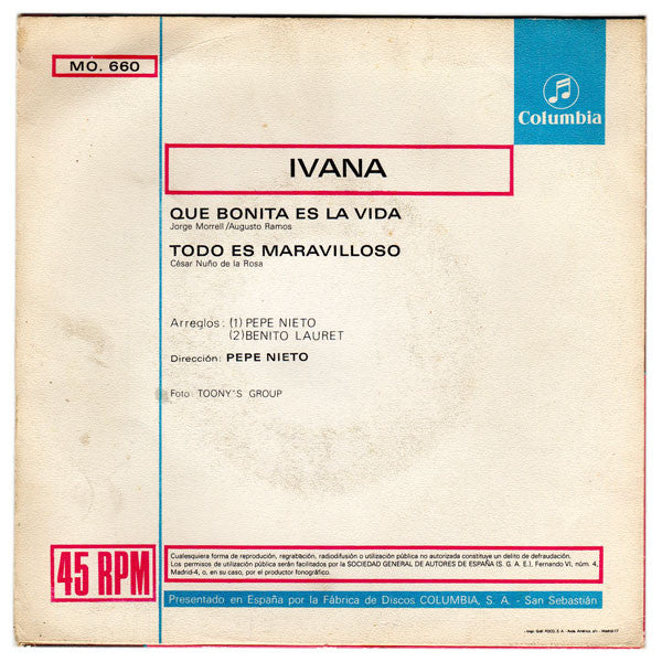 Ivana (11) : Que Bonita Es La Vida (7", Single)