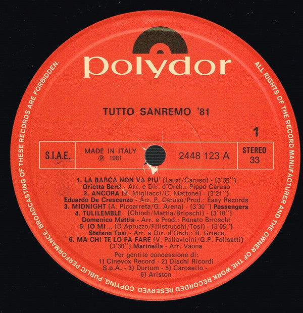 Various : Tutto Sanremo '81 (2xLP, Comp, Gat)