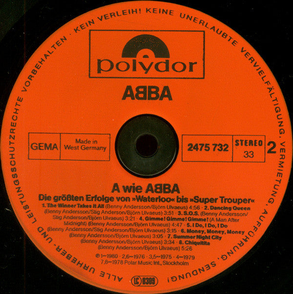 ABBA : A Wie ABBA (Die Grössten Erfolge Von »Waterloo« Bis »Super Trouper«) (LP, Comp)