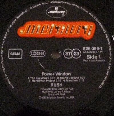 Rush : Power Windows (LP, Album, M/Print)