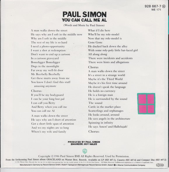 Paul Simon : You Can Call Me Al (7", Single)