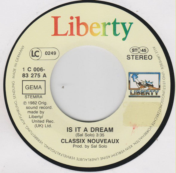 Classix Nouveaux : Is It A Dream (7", Single)