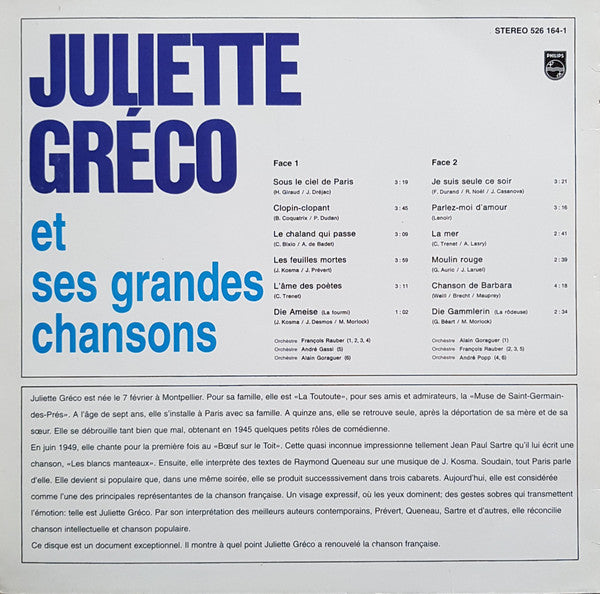 Juliette Gréco : Et Ses Grandes Chansons (LP, Comp, RE)