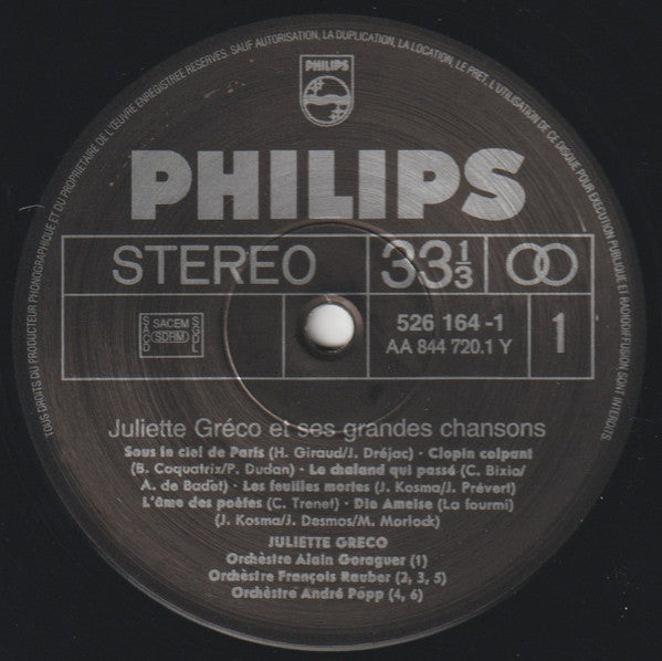 Juliette Gréco : Et Ses Grandes Chansons (LP, Comp, RE)