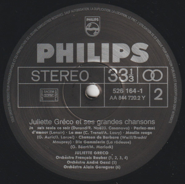 Juliette Gréco : Et Ses Grandes Chansons (LP, Comp, RE)