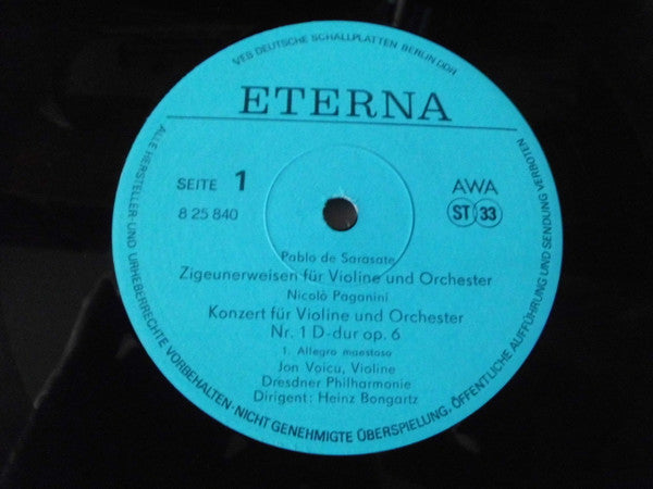 Pablo de Sarasate / Niccolò Paganini, Ion Voicu, Dresdner Philharmonie, Heinz Bongartz : Zigeunerweisen Für Violine Und Orchester Op. 20 / Konzert Für Violine Und Orchester Nr. 1 D-dur Op. 6 (LP, RE, RP, Blu)