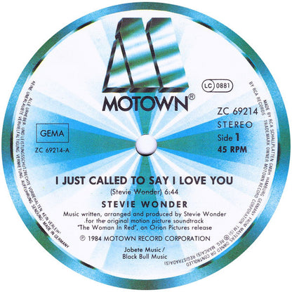 Stevie Wonder : I Just Called To Say I Love You (12", Maxi, Ext)