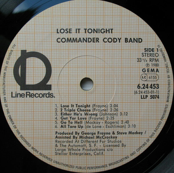 Commander Cody Band : Lose It Tonight (LP, Album)