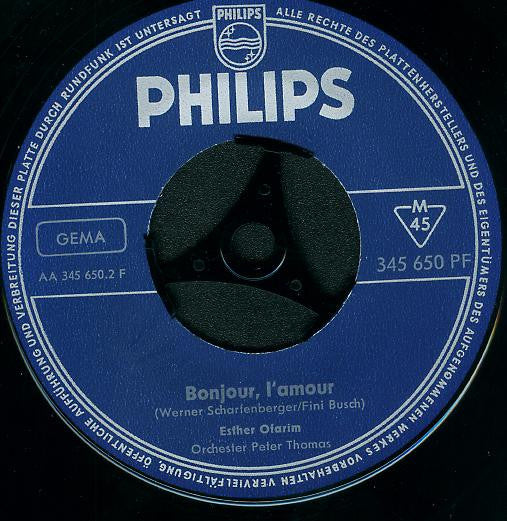 Esther Ofarim : Morgen Ist Alles Vorüber / Bonjour L'Amour (7", Single, Mono)