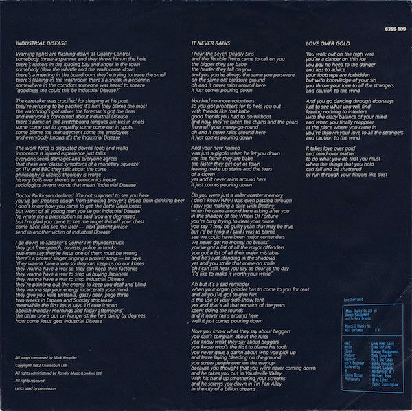Dire Straits : Love Over Gold (LP, Album, Bla)