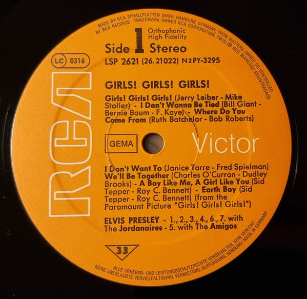 Elvis* : Girls! Girls! Girls! (LP, Album, RE)