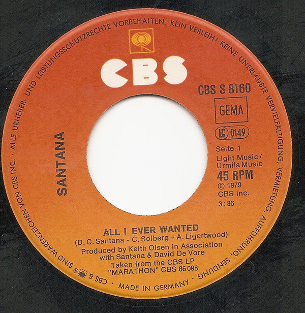 Santana : All I Ever Wanted (7", Single)