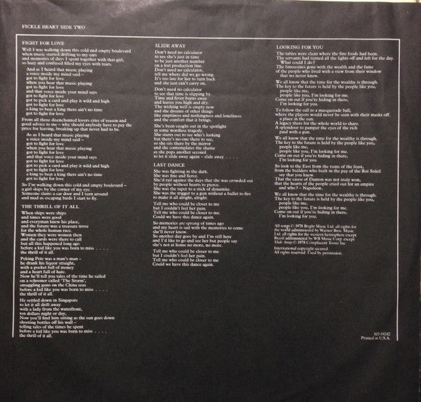 Sniff 'n' the Tears : Fickle Heart (LP, Album, SP)