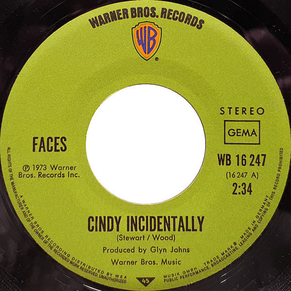 Faces (3) : Cindy Incidentally (7", Single)