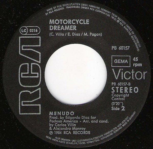 Menudo : Like A Cannonball (7", Single)