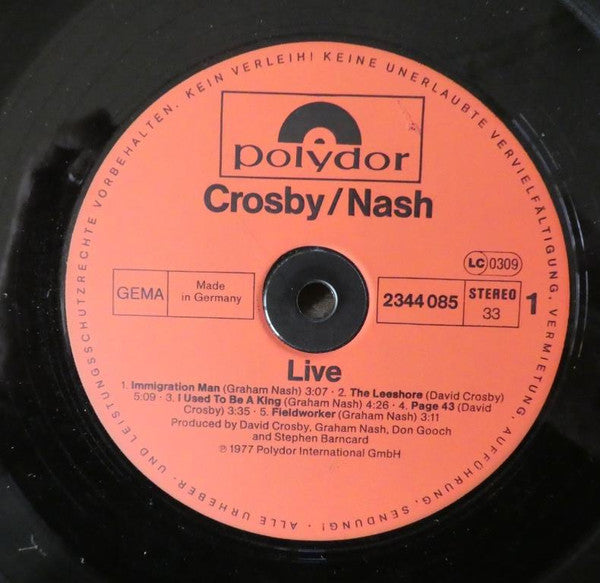 Crosby-Nash* : Live (LP, Album)