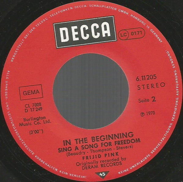 Frijid Pink : House Of The Rising Sun / Sing A Song For Freedom (7", Single, RE)