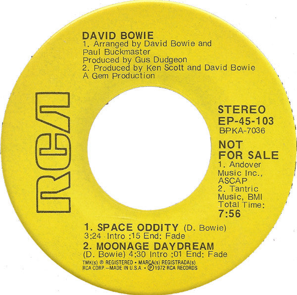 David Bowie : Space Oddity, Moonage Daydream, Life On Mars?, It Ain't Easy (7", EP, Promo)