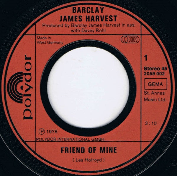 Barclay James Harvest : Friend Of Mine (7", Single)