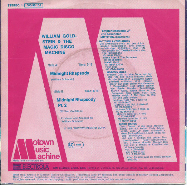 William Goldstein & The Magic Disco Machine : Midnight Rhapsody (7", Single)