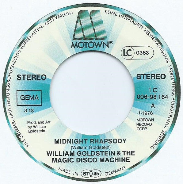 William Goldstein & The Magic Disco Machine : Midnight Rhapsody (7", Single)