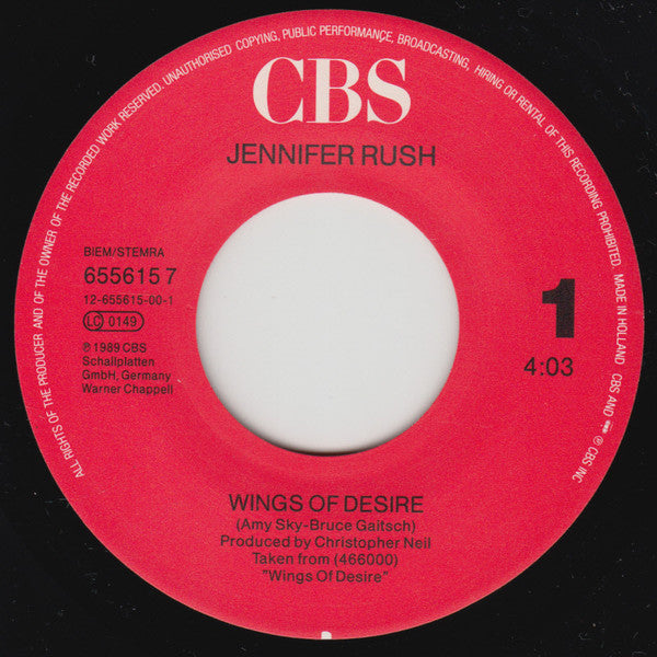 Jennifer Rush : Wings Of Desire (7", Single)
