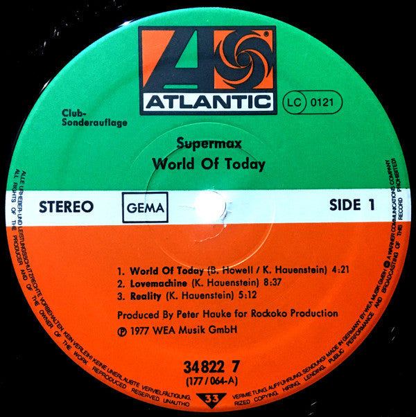 Supermax : World Of Today (LP, Album, Club)