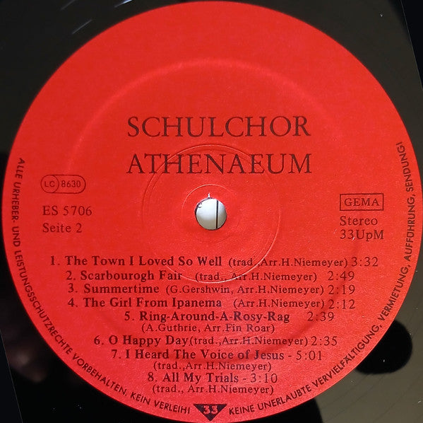 Schulchor Athenaeum : Schulchor Athenaeum (LP)