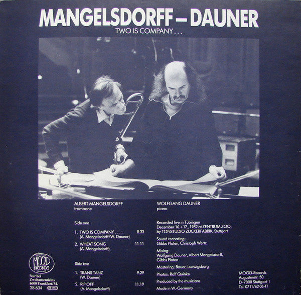 Wolfgang Dauner - Albert Mangelsdorff : Two Is Company... (LP, Album)