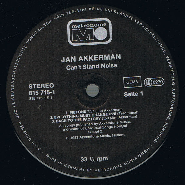 Jan Akkerman : Can't Stand Noise (LP, Album)