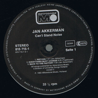 Jan Akkerman : Can't Stand Noise (LP, Album)