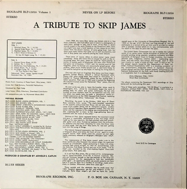 Skip James : 'A Tribute To Skip James'  Volume One (LP, Album)