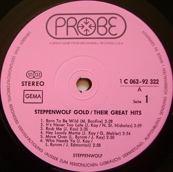 Steppenwolf : Gold (Their Great Hits) (LP, Comp)