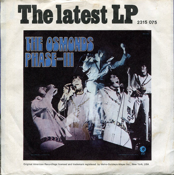 The Osmonds : Down By The Lazy River (7", Single)