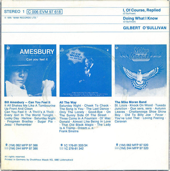 Gilbert O'Sullivan : I, Of Course, Replied (7", Single, Emb)