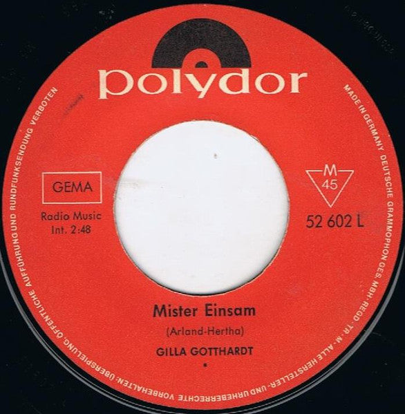 Gilla Gotthardt : Mister Einsam (7", Single, Mono)