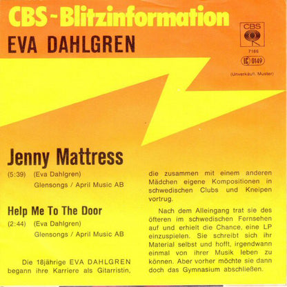 Eva Dahlgren : Jenny Mattress (7", Single, Promo)