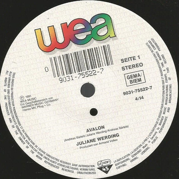 Juliane Werding : Avalon (7", Single)