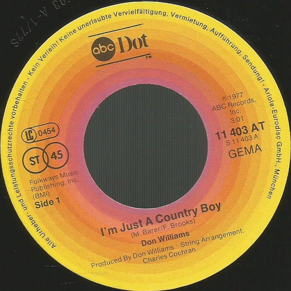 Don Williams (2) : I'm Just A Country Boy (7", Single)