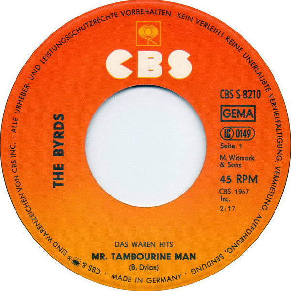 The Byrds : Mr. Tambourine Man / Turn! Turn! Turn! (7", Single)