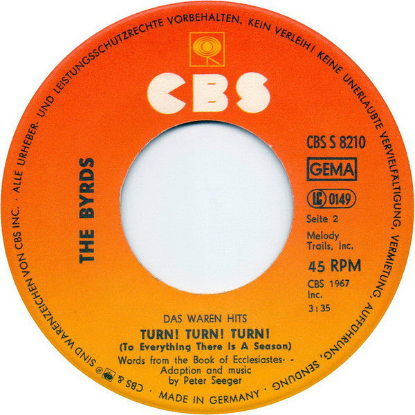 The Byrds : Mr. Tambourine Man / Turn! Turn! Turn! (7", Single)