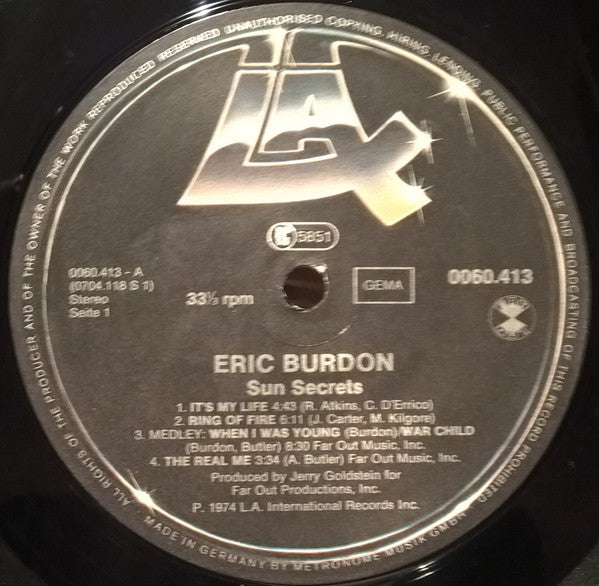 The Eric Burdon Band* : Sun Secrets (LP, Album, RE)