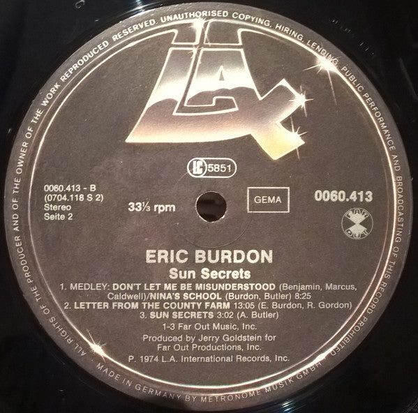 The Eric Burdon Band* : Sun Secrets (LP, Album, RE)