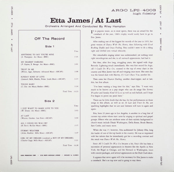 Etta James : At Last! (LP, Album, RE, RM, 180)