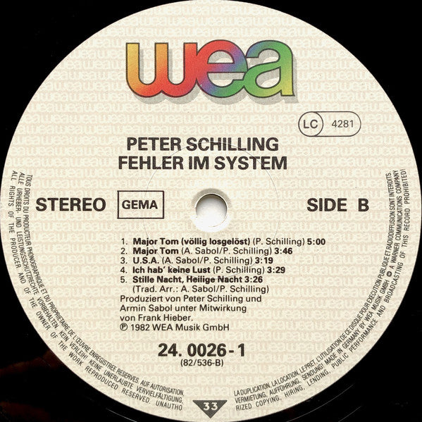Peter Schilling : Fehler Im System (LP, Album, Lab)