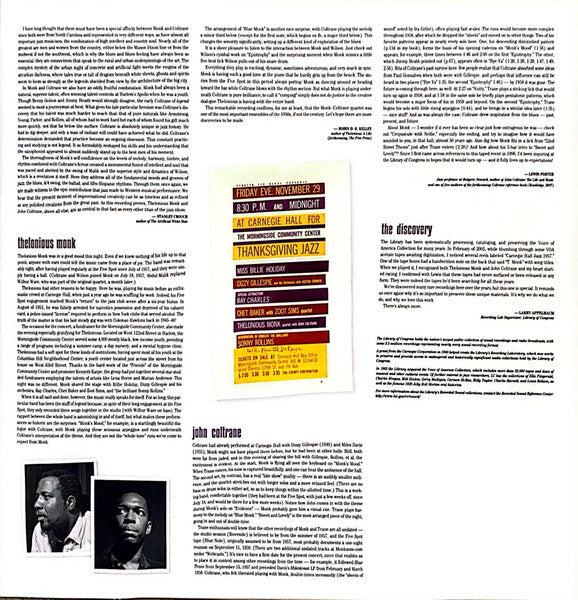 Thelonious Monk Quartet* With John Coltrane : At Carnegie Hall (2xLP, Album, Mono, RP)